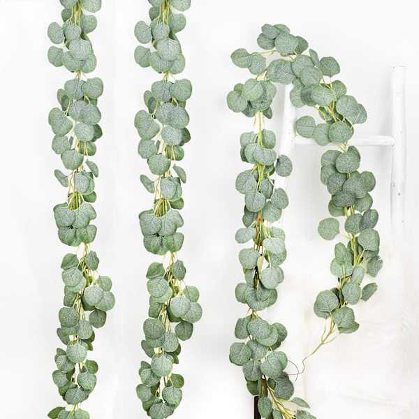 Kunstig eukalyptusgirlander Falske silke eukalyptusblader Vinstokker Håndlaget girlander Grønt bryllupsbakgrunn Buede veggdekor Green 3pcs