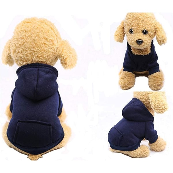 Vinter Hund Hoodie Genser med Lommer Varme Hundeklær for Små Hunder Chihuahua Frakk Klær Valp Navy Small