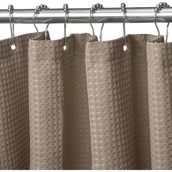 Våfflad duschdraperi, med duschdraperiringar tyg badkar draperi set Khaki 1*1.8m