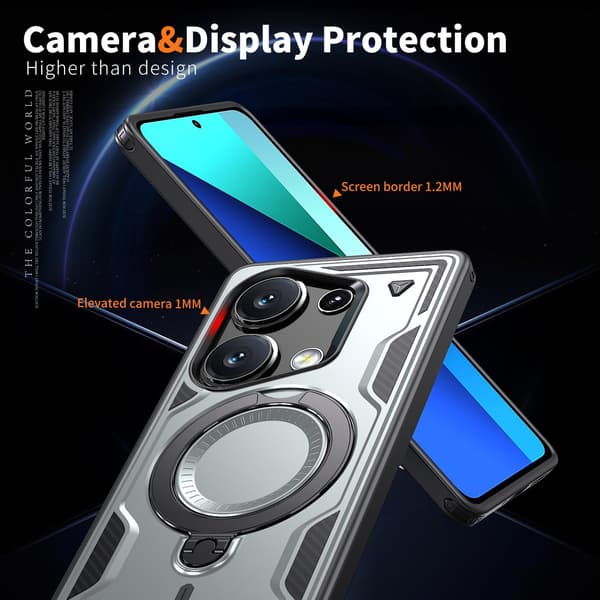Xiaomi Redmi Note 13 Pro 4G / Poco M6 Pro 4G panserveske, 360 metallringstativ magnetisk støtsikker kollisjonsputedeksel grå