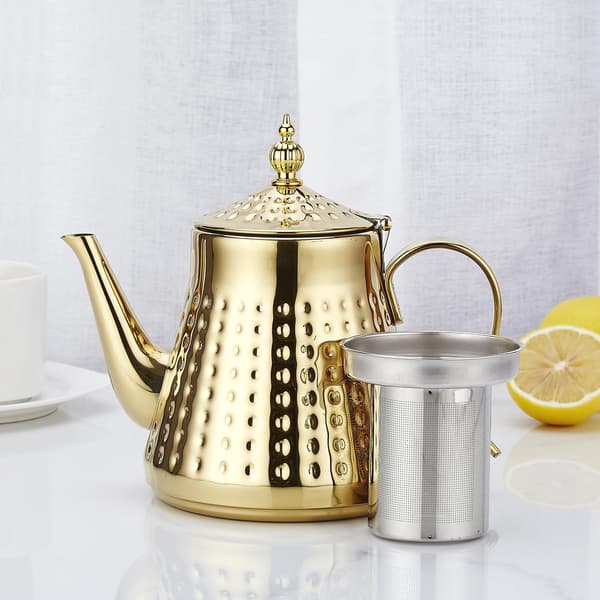 1200ml, Tekanne i rustfritt stål med avtakbar infuser, Komfyrtekanne gold