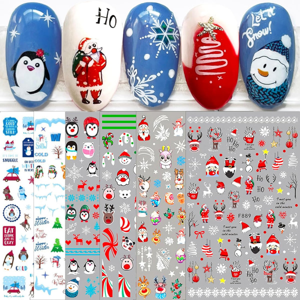 10 ark jul nail art klistermärken dekaler självhäftande, semester barn söta Bule vit tall Nagel dekoration Tillbehör