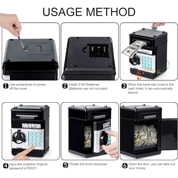 Digital Spargris Mini ATM Sikker Pengboks for 3 4 5+ År Gamle Barn, Kontanter Mynter Spargris Sikker Pengboks for Gutter Jenter Black
