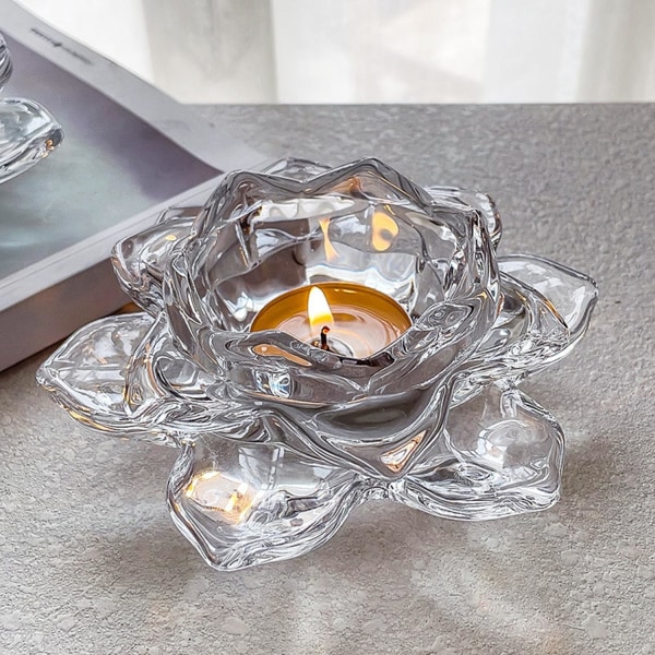 Kristallglas Lotus Ljusstakar, Kristall Tealight Ljusstakar, Votive Ljusstakar Bulk Lämplig för Heminredning (Set om 2)