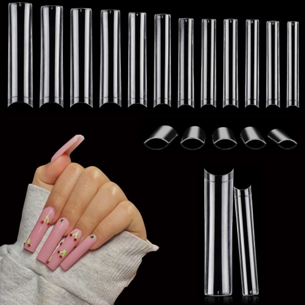 Klara nagelspetsar för akrylnaglar professionella, raka avsmalnande fyrkantiga franska falska nagelspetsar för nagelsalonger hem DIY