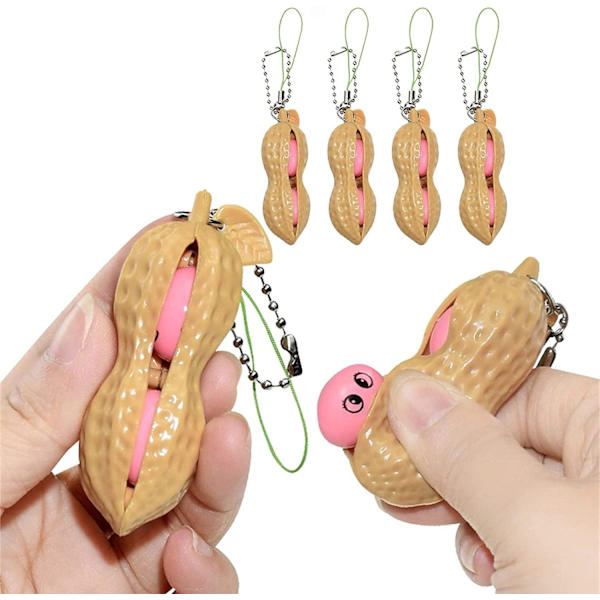 4 st Fidget Toy Squeeze Toy Jordnöt Squeeze Toy Nyckelring Extrusion Bean Pea Sojaböna Stressavlastande Leksaker för Ryggsäcksdekor
