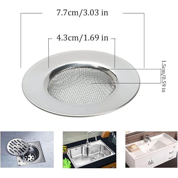 2 kappaletta ruostumattomasta teräksestä valmistettu suihkusiivilä, keittiön viemärisihti, lavuaarin siivilä Silver A