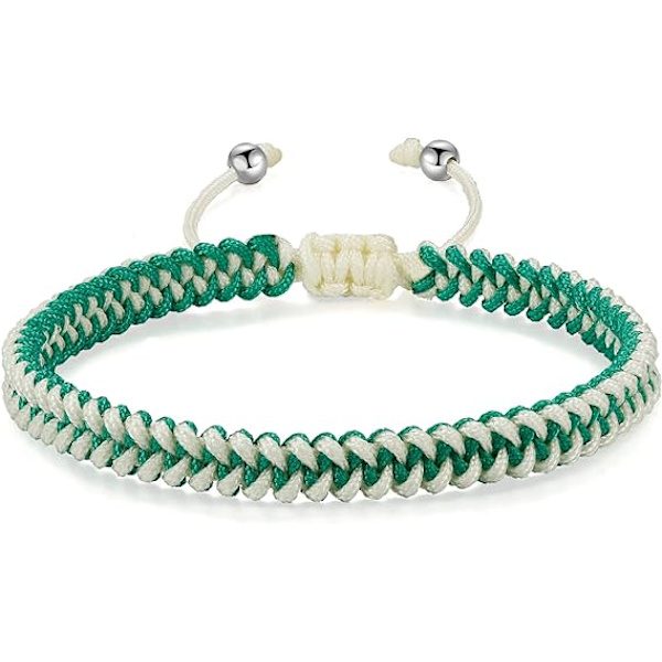 Flätad rep armband dam herr, flickor pojkar födelsedag vänskap par presenter handgjorda smycken Green-white