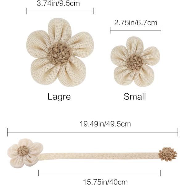 Magnetisk gardinrep, 2 stycken solros stickade upphängningskrokar beige