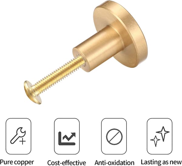 runde skabsknapper i messing, gyldne messing skuffeknapper gold