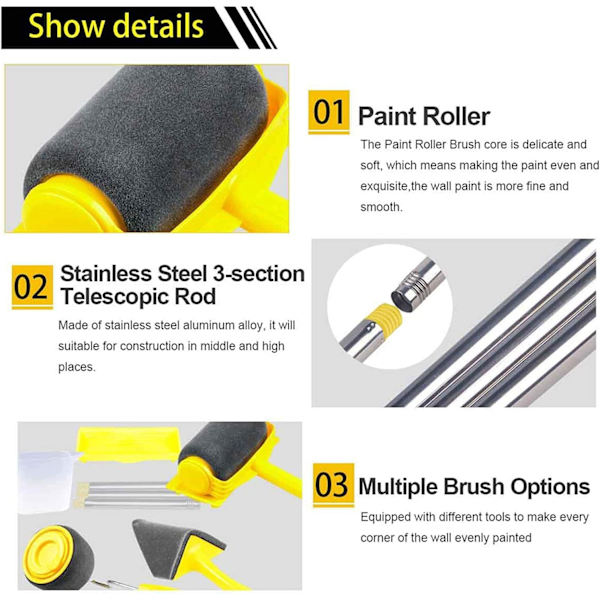 Professionell målarrulle Pro Målarborste Kit, Tvättbar DIY Utrustning Set, Väggfärgsrulle Kit, Målarrulle för Hem, Kontorsväggar