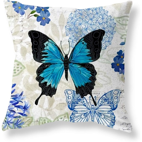 Prydnadskuddar Överdrag 45 x 45 cm Blå Blommig Fjäril Kuddfodral 45 x 45 cm Mjuk Polyester Fyrkantig Prydnadskudde Fodral Set med 4