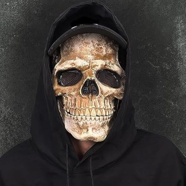 Kranie Maske med Bevægelig Kæbe, Halloween Kranie Maske Voksen Hele Hovedet Realistisk Latex Hjelm, Skræmmende Skelet Hovedbeklædning