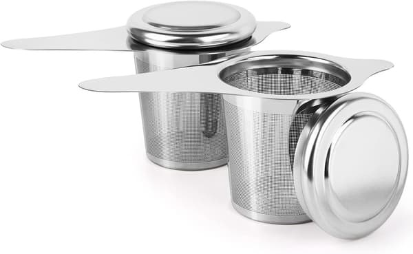 2 stk. te-infusionsenhed i rustfrit stål, tefilter med håndtag og låg, tesigte, te-infusionsenhed til krus