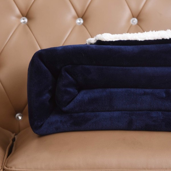 Sherpa-teppe - Varme tepper for vinteren - Supermyk, lodden flanellfleece/ulllignende vendbar fløyelspledd - Lett Navy Blue 60"x80"