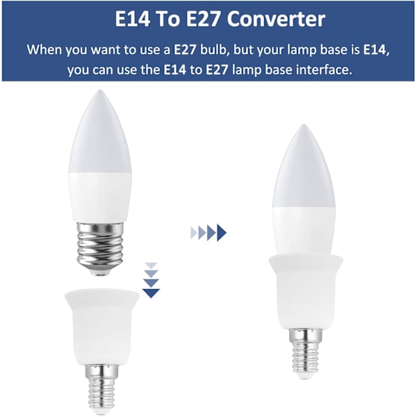 E14 till E27 Lampfäste Adapter, E14 till E27 Glödlampa Adapter, Passar för E27 Glödlampor, LED-lampor, Glödlampor, Halogenlampor, 2 st