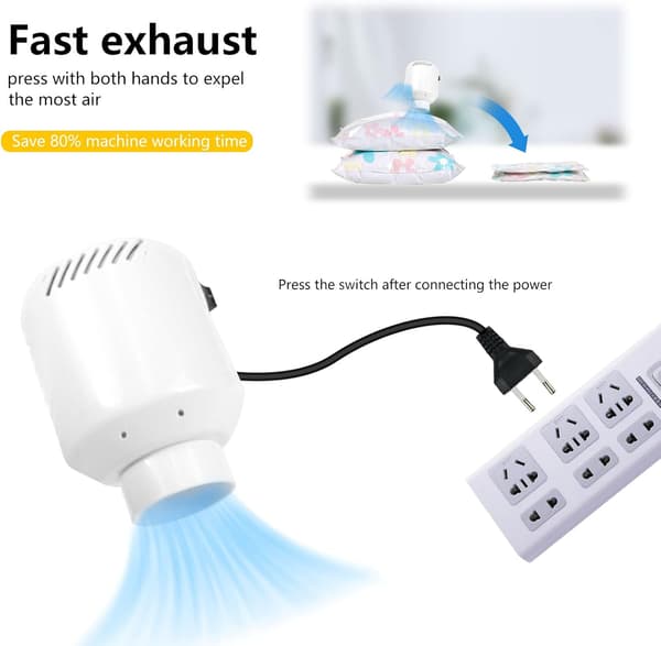 Elektrisk Luftpump för Vakuumförvaringsväskor, Kompressionspåse Luftpump 55W 220V, PA 45000 Luftpump (1st)