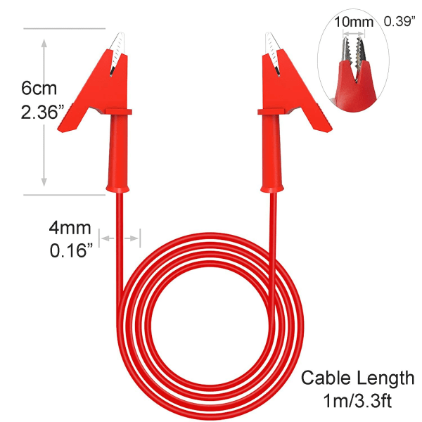 2 stk Alligator Klips Testledninger Dobbelt Endet Alligator Wire Kabel med Isolerende Klips Test, for Elektrisk Testing 3.3ft/1m