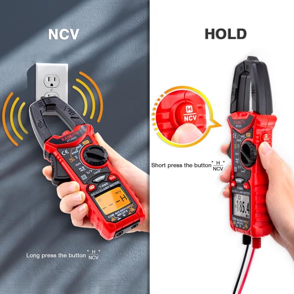 HT206D Klemmemeter, 6000 Tællinger Auto-Range Multimeter 600A AC/DC Strøm, 600V AC/DC Spænding med LCD Baggrundsbelysning, Kapacitans