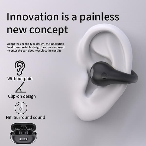 Trådløse ørepropper Bluetooth 5.3 Open Ear ørepropper sykkel ørepropp støydempende headset black