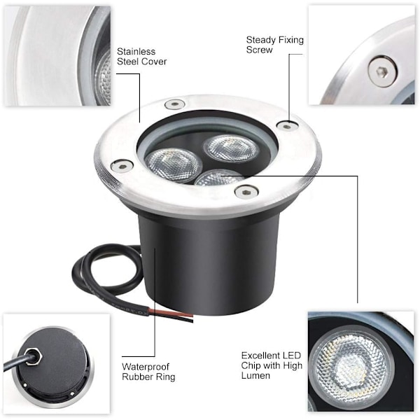 LED Markbelysning, Gångljus, Varmvitt, IP67 DC 24V Utomhus Landskapsbelysning för Uppfart, Trädgårdslampor (8 st)