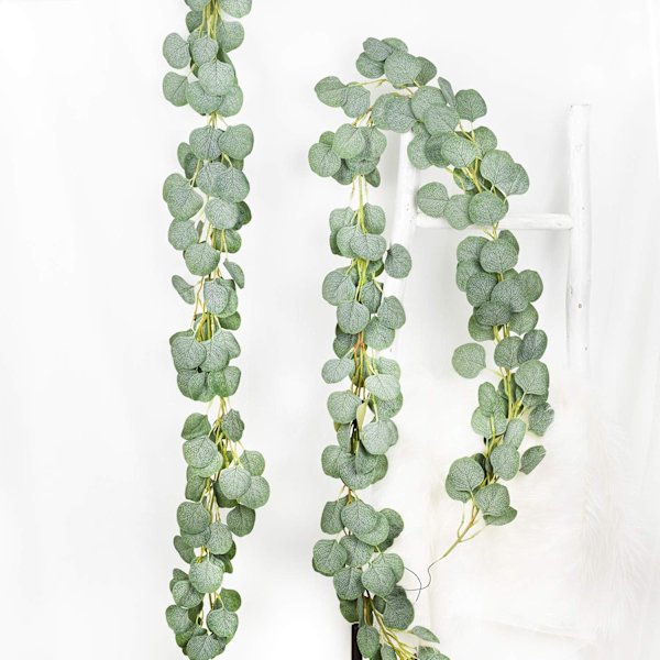 Kunstig eukalyptusgirlander, kunstige silke eukalyptusblader, vinstokker, håndlaget girlander, grønt bryllupsbakteppe, bue, veggdekor Green 2pcs