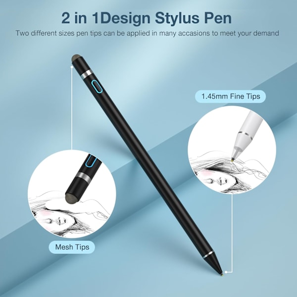 Stylus Penne til Touchskærme, Universal Tablet Touchskærm Pen med Magnetisk Hætte, 2 i 1 Kapacitiv Stylus Pen