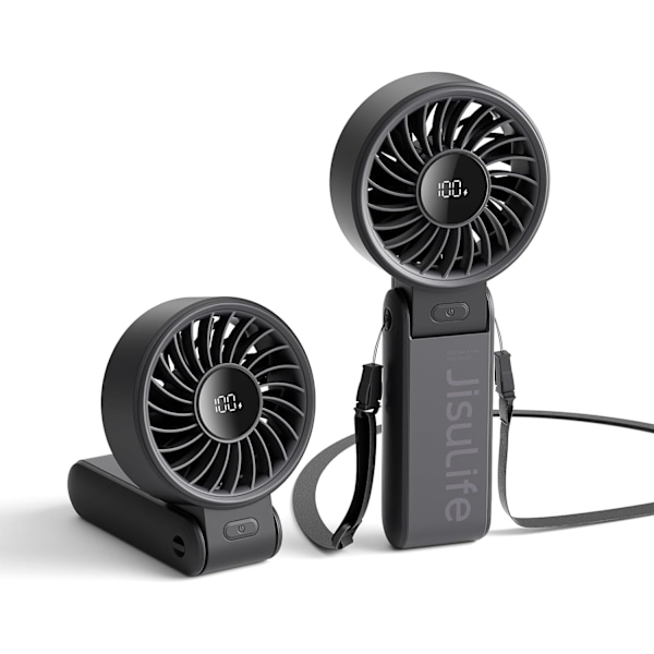 Handhållen Fläkt Life7 – Ultimat Flexibilitet: Högeffektsmotor, LED-Display, 5000mAh Uppladdningsbar, 5 Hastigheter, Vikbar Design Black