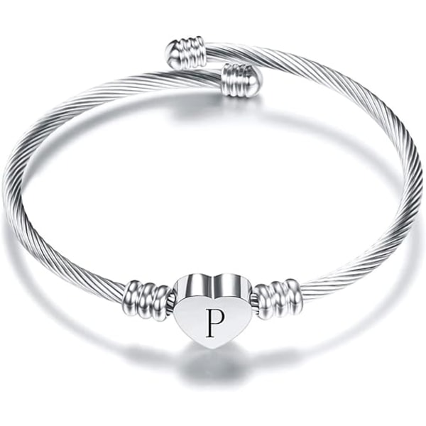 Initial Letter Manchet Armbånd til Kvinder Piger Udvidelig Kærlighed Hjerte Sølv Alfabet Armbånd Familie Mor Datter Mors Dag Valentinsdag Fødselsdag P