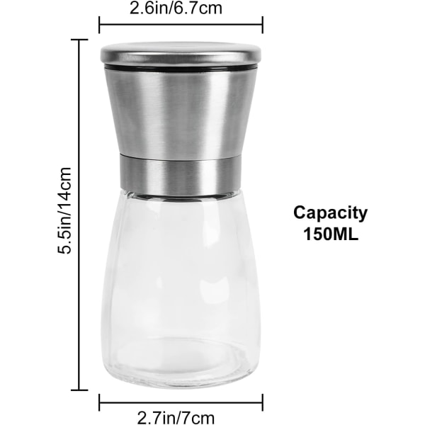 2 kpl Pippuri- ja Suolamylly, Ruostumaton Teräs, Manuaalinen Maustemylly, Säädettävä Keramiikkamylly, Suolamylly Mustapippurille ja Mausteille