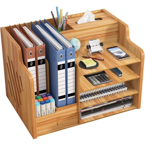 Upgraded Wooden Desk Organizer Large Capacity Classifier Office Supplies Storage Box for A4 Papers Books Documents Notebooks