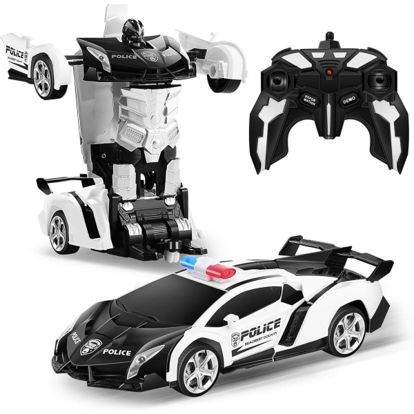 Transform RC Car Robot, Oberoende 2,4 G Robot Deformation Billeksak med Transformation med en knapp och 360-hastighetsdrift 1:18 Skala Black