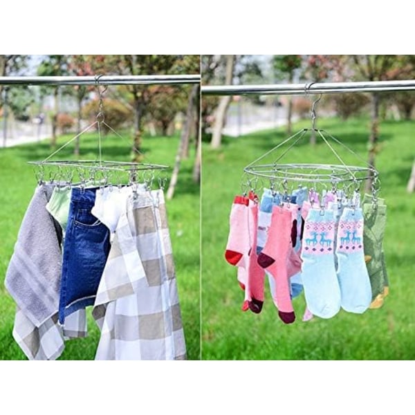 Sock Drying Rack, Hängande Klädtork med 36 Vindtäta Klädnypor i Rostfritt Stål för Strumpor, Underkläder, Kläder, Handdukar (1 Pack Hängare)
