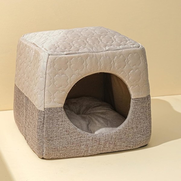 Katthög med Säng för Innekatter upp till 7 kg, 37x33x30cm 3 i 1 Varm Grotta Katthus Kattsoffa Säng Vikbar Mikrofiber Tält