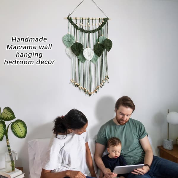 Macrame väggdekoration - Handgjord bladväggbonad, Boho-dekorationer för sovrum, vardagsrum, badrum