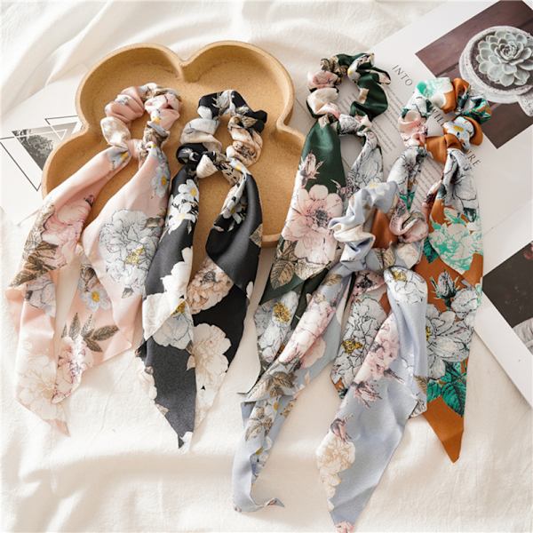 5 st satinmaterial hårscrunchies elastiska hårscrunchies