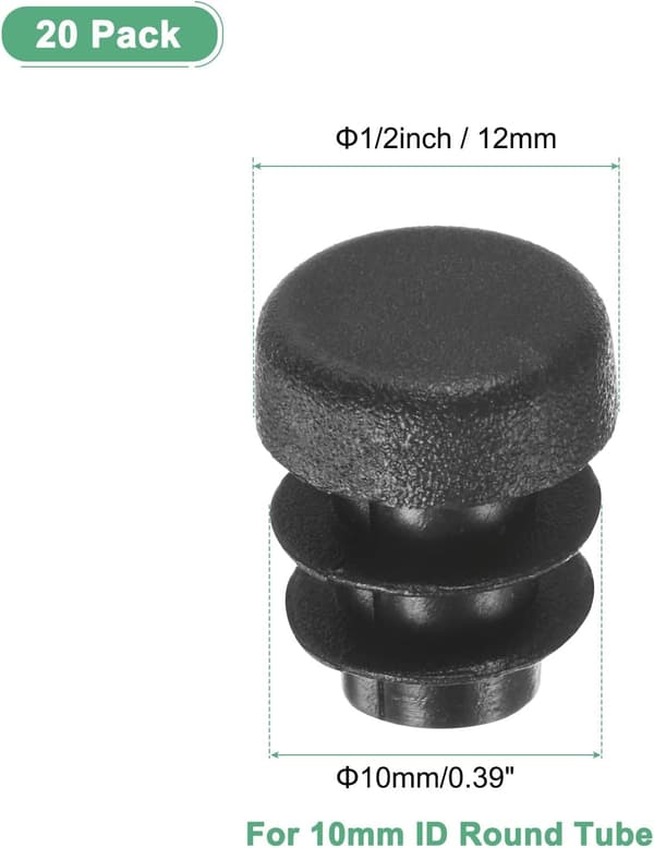 20 stk 12 mm (0,5 tommer) runde plasthullplugger, innstikkbare rørhetter for møbler, rør, skap og DIY-prosjekter