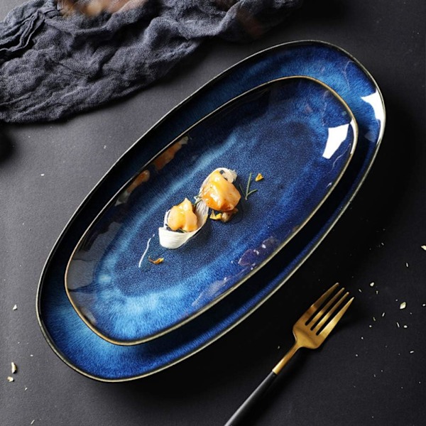 Fisketallerken Keramisk Serveringsfat Fiskefat Sushi Tallerkener Porselen Matbrett Middagstallerkener Ovnssikker – 34,5 cm