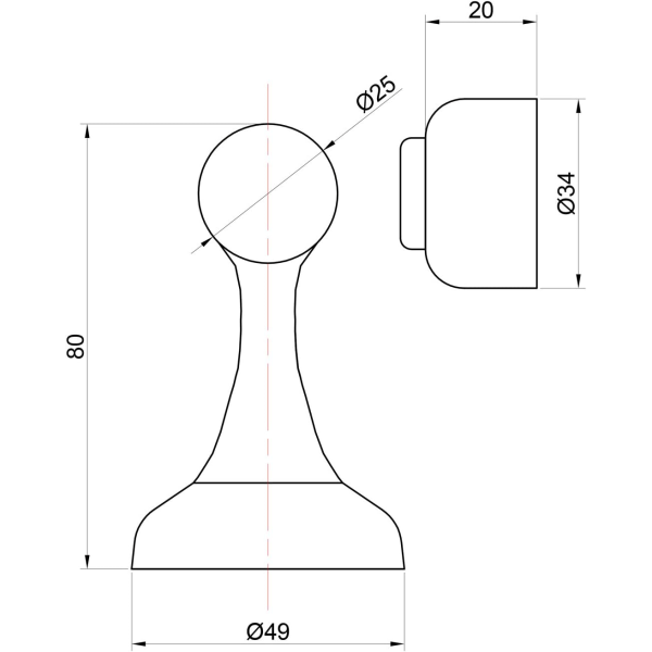 MS011 Magnetisk dørstopper i rustfritt stål - Dørstopper med gulv- og veggmonteringsutstyr - Magnetisk dørblokk - 4,9 x 5,8 x 8,3 cm
