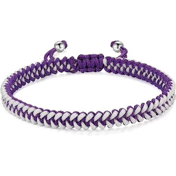 Flätad rep armband dam herr, flickor pojkar födelsedag vänskap par presenter handgjorda smycken Purple-white