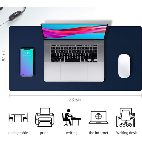 Läder Skrivbordsunderlägg, Kontorsunderlägg, Halkskyddande PU-Läder Skrivbordsunderlägg, Laptop Skrivbordsunderlägg, Vattentätt Skrivbordsunderlägg Dark Blue 23.6" x 13.7"