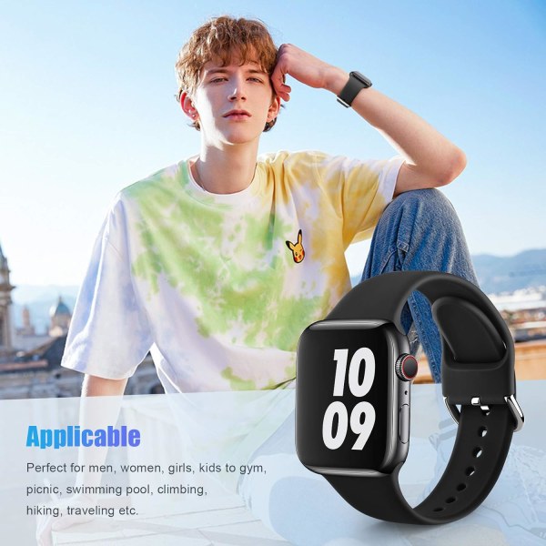 Sportsbånd kompatibel med Apple Watch iWatch-bånd unisex, bløde silikoneremme-armbånd til Apple Watch 3 6 5 4 2 1 SE Black 38mm/40mm M/L