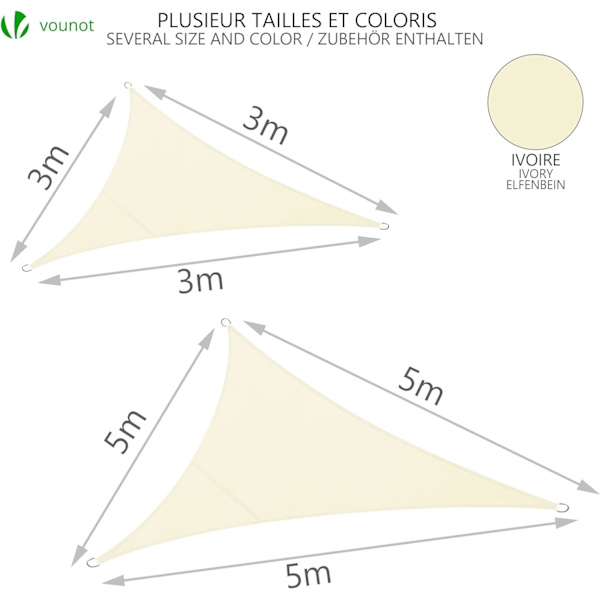 Vattentät Triangulär Solsegel UV-skydd 95% i Hållbar och Andningsbar Polyester för Trädgård Terrass med 5m Rep Beige