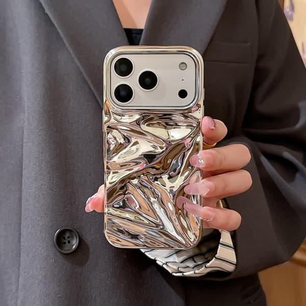Cover til iPhone 17 Pro Max Glossy Water Ripple Phone Case, TPU Soft Shell Trendy Phone Case til iPhone 17 Pro Max (6,9 tommer), Sølv