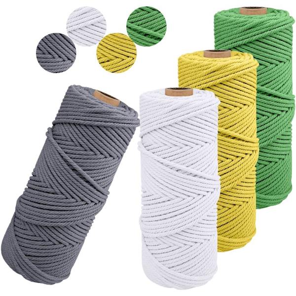 4 st, 3mm x 10m DIY-garnrulle Rustik String Bomullsrep för Stickning, Heminredning, Inpackning