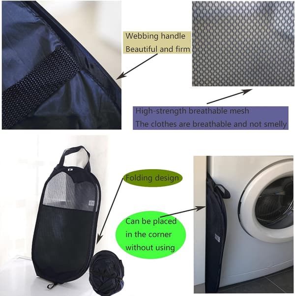 Stor Vask Kurv Foldbar, Foldbar Vask Kurv Mesh Pop Up Black 36*36*58cm