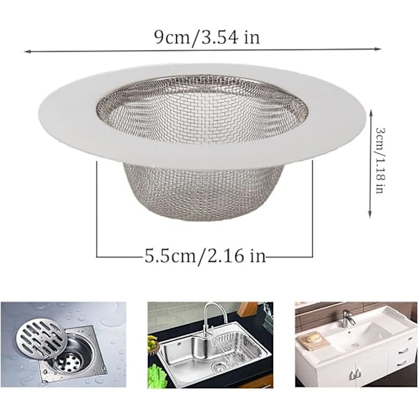 2 stk rustfritt stål dusjsil, kjøkkenavløpsfilter, vaskefilter Silver C