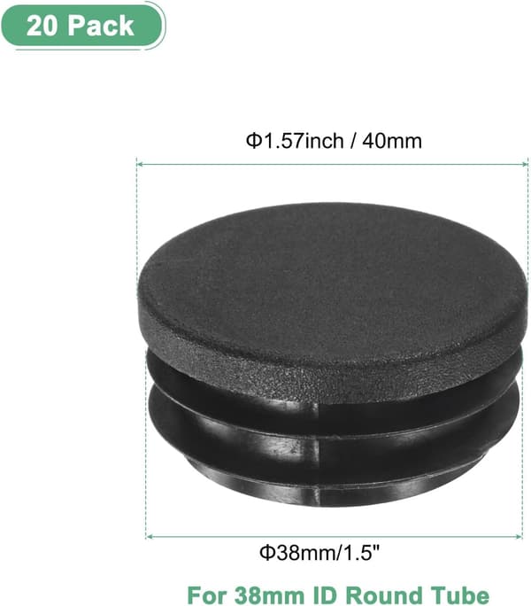 20 stk 40 mm (1,57 tommer) runde plasthullplugger, innstikkbare rørhetter for møbler, rør, skap og DIY-prosjekter