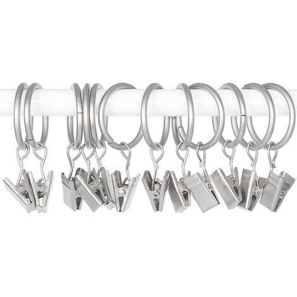 30 st Gardinringar med Clips, Starka Draperiklämmor, Krokar på Spännstångsfäste - Silver