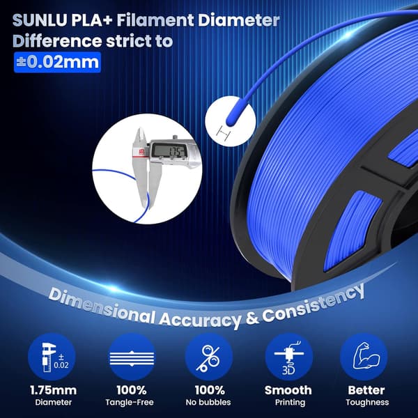3D-printerfilament, 1,75 mm PLA+ 3D-filament, pent viklet filament, sterkt og robust, 1 kg spole (2,2 lbs), blå